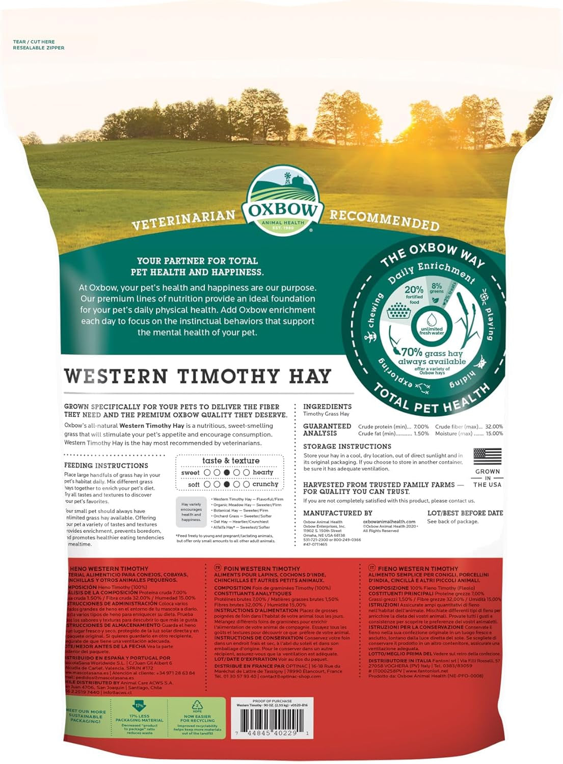 Animal Health Western Timothy Hay, Guinea Pig Hay, Small Pet Bunny Supplies, All Natural Grass for Guinea Pig, Bunny, Chinchilla & Hamster, Rabbit Supplies for Bunnies, 90 Oz. Bag