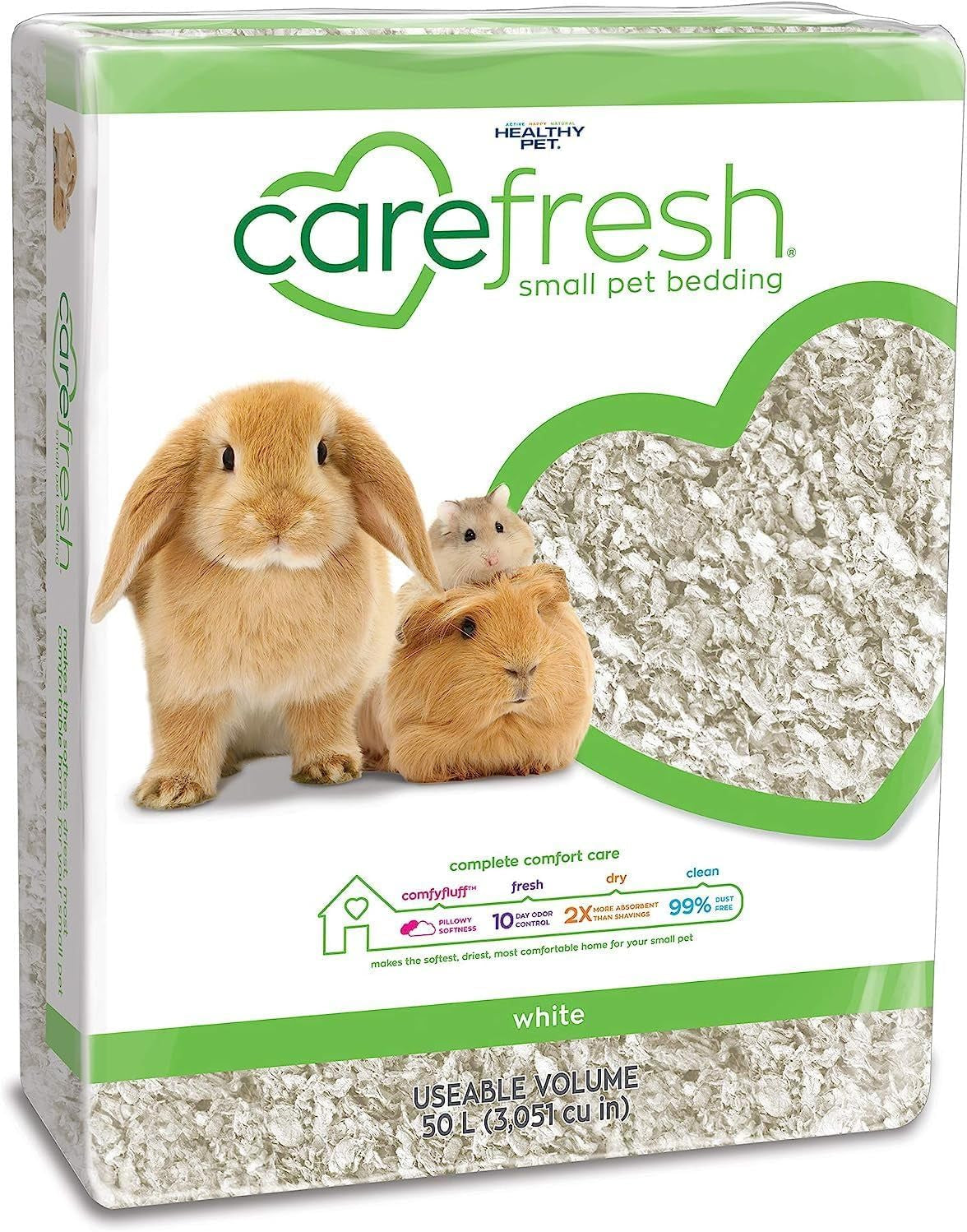 99% Dust-Free White Natural Paper Small Pet Bedding with Odor Control, 50 L