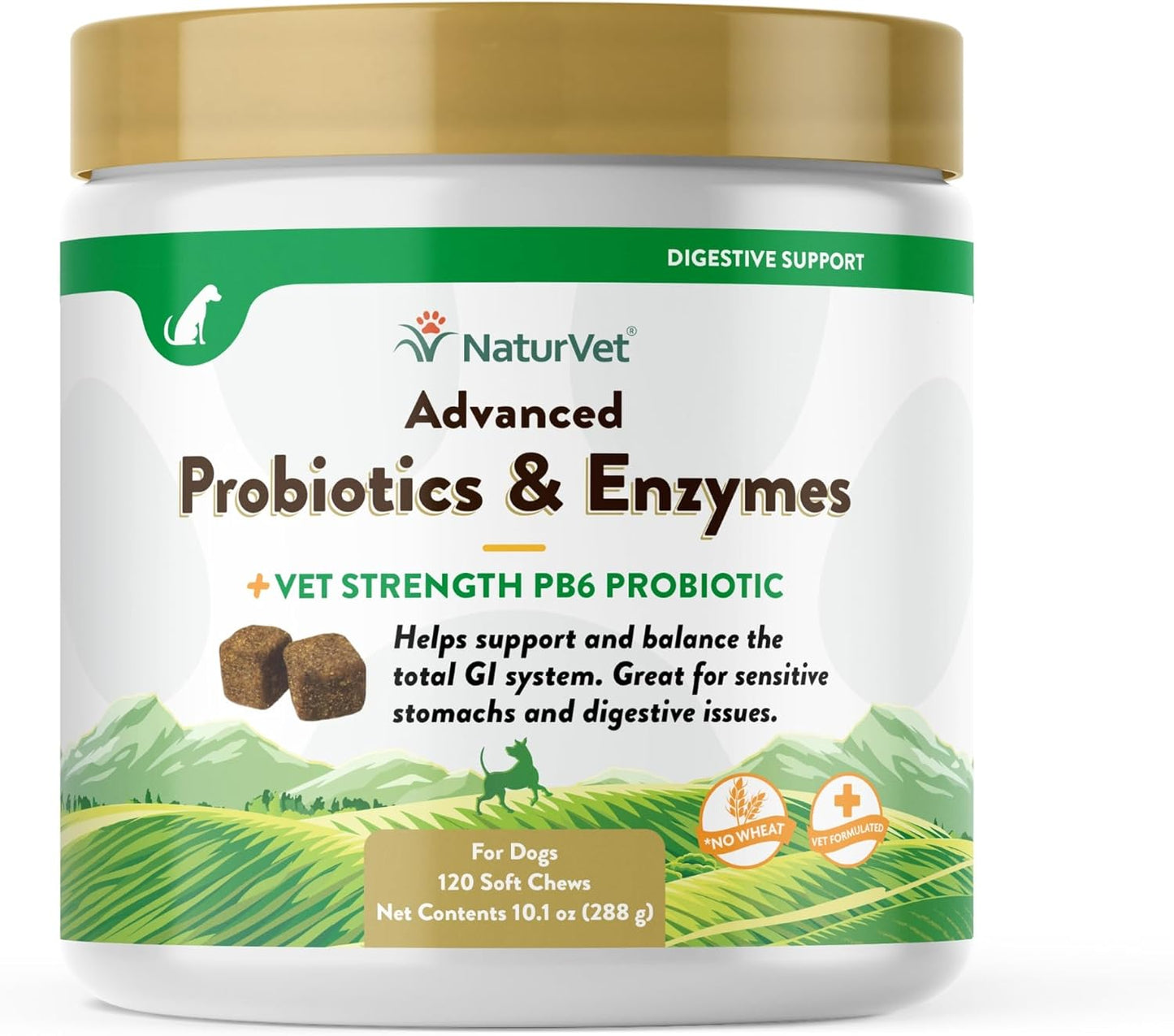Advanced Probiotics & Enzymes, PB6 Dog Soft Chews to Help Sensitive Stomachs and Digestive Issues, Hickory Smoked Bacon Flavored Pet Supplement for Dogs over 6 Weeks, 120 Count Jar