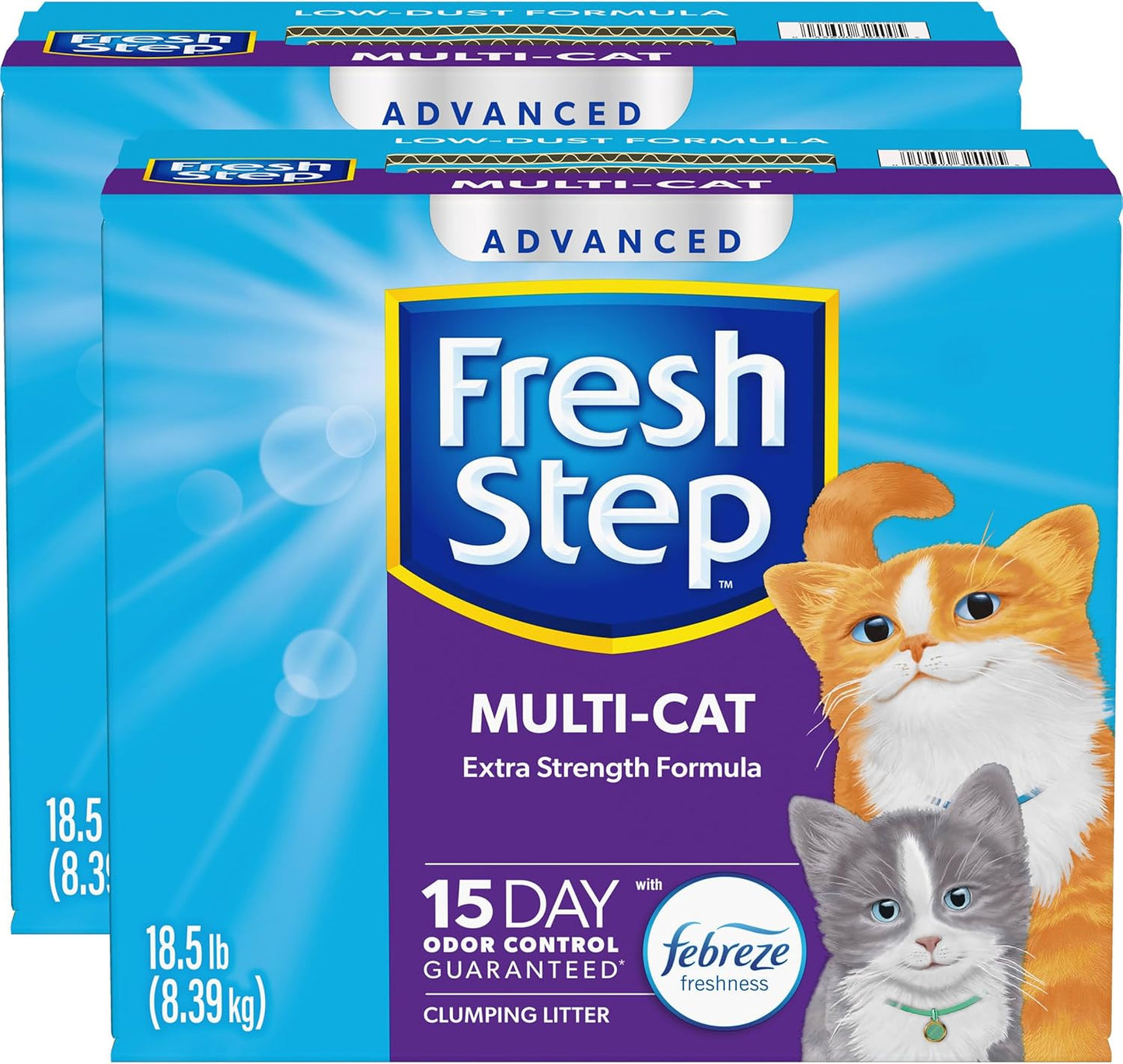 Advanced Multi Cat Clumping Litter with Febreze Freshness, Clumping Cat Litter Extra Strength Formula, 37 Lbs. (2 X 18.5 Lb. Box)