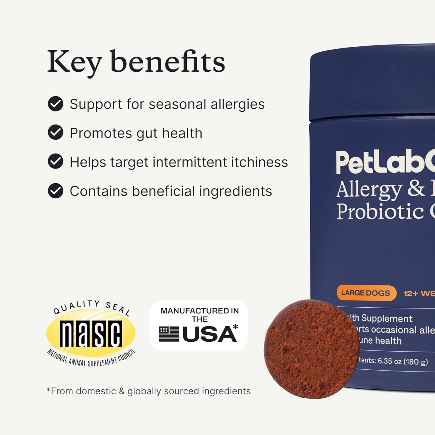 Allergy & Immune Daily Probiotics for Dogs. Supports Yeast Production, Seasonal Allergies, Intermittent Itchiness, Gut & Digestive Health for Large Dogs - 30 Chews - Packaging May Vary