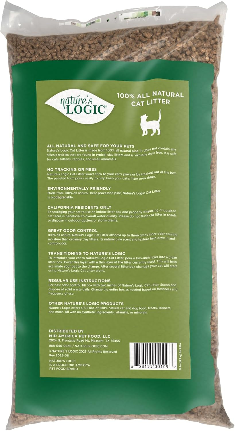 100% Natural Pine Pellet Cat Litter - 100% Ponderosa Pine, Dust-Free, Unscented, Biodegradable - Safe for Cats, Kittens, Reptiles & Small Pets - Highly Absorbent - 24 Lb Bag