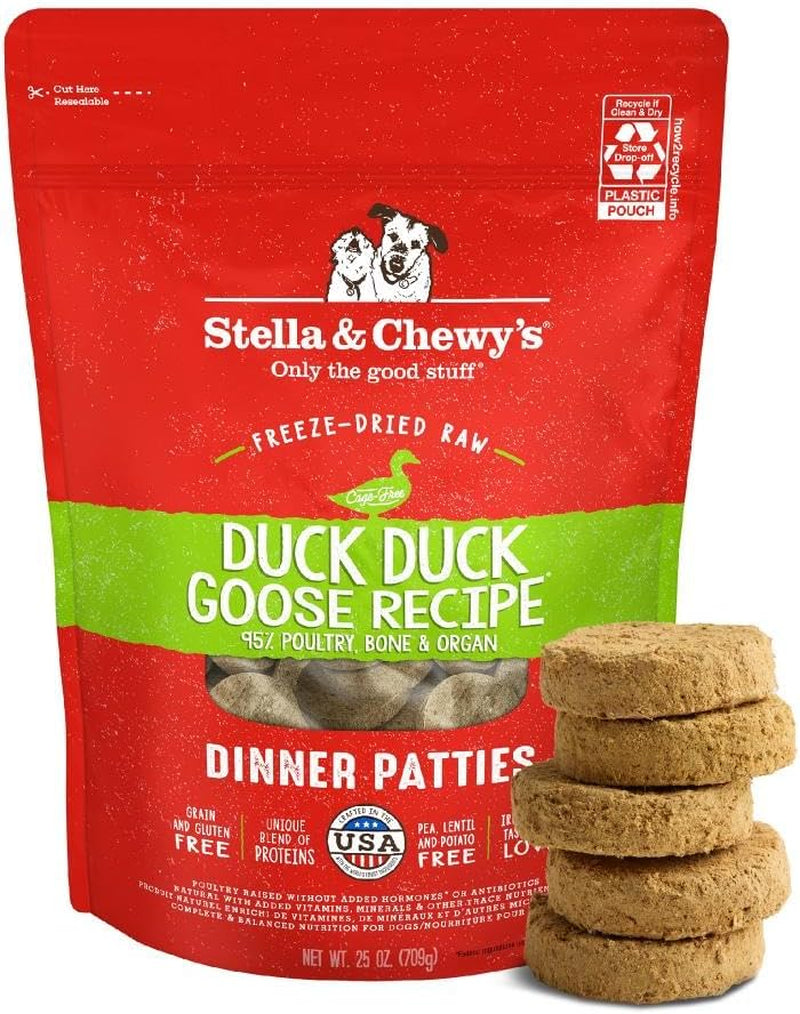 Freeze-Dried Raw Dinner Patties - Duck Duck Goose Recipe - High Protein Grain-Free Puppy & Dog Food - Perfect for Picky Eaters - 25 Oz
