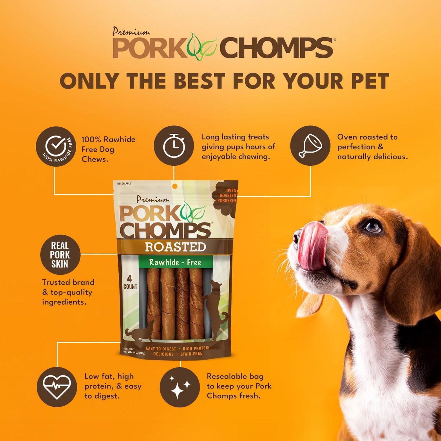 Roasted Pork Skin Dog Chews, 6-Inch Twists, 4 Count