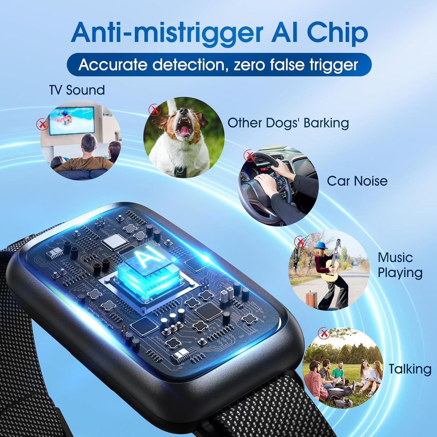 Dog Bark Collar, Smart Bark Collar for Small Dogs 5-15Lbs Medium Large Dogs, Effective AI Barking Collar with Adjustable Beep Vibration Modes & 7 Sensitivity, Automatic anti Barking Device for Dog
