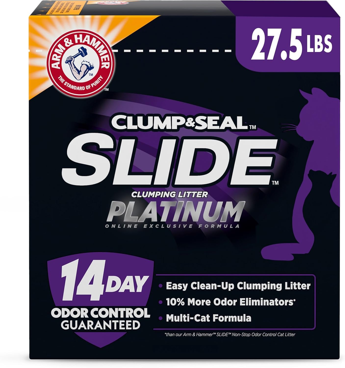Clump & Seal Slide Platinum Multi-Cat Clumping Litter, Easy Clean, Superior Odor Control, 27.5 Lbs