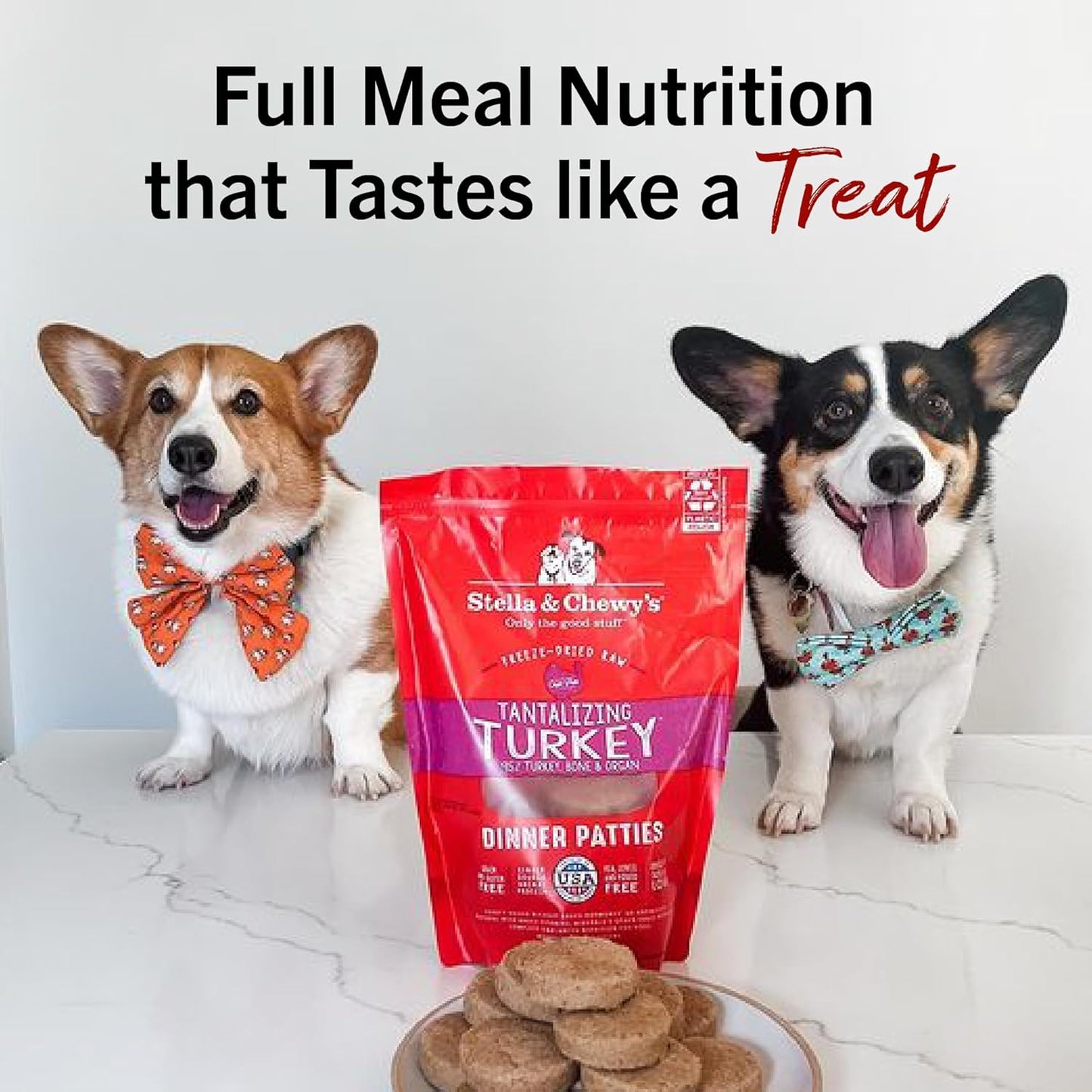 Freeze-Dried Raw Dinner Patties - Turkey Recipe - High Protein Grain-Free Puppy & Dog Food - Perfect for Picky Eaters - 14 Oz