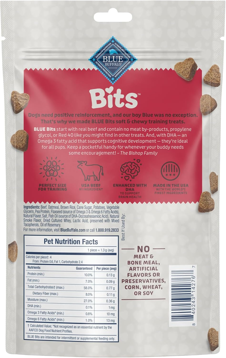 Bits Soft Dog Treats for Training, Made with Natural Ingredients & Enhanced with DHA, Beef Recipe, 11-Oz Bag