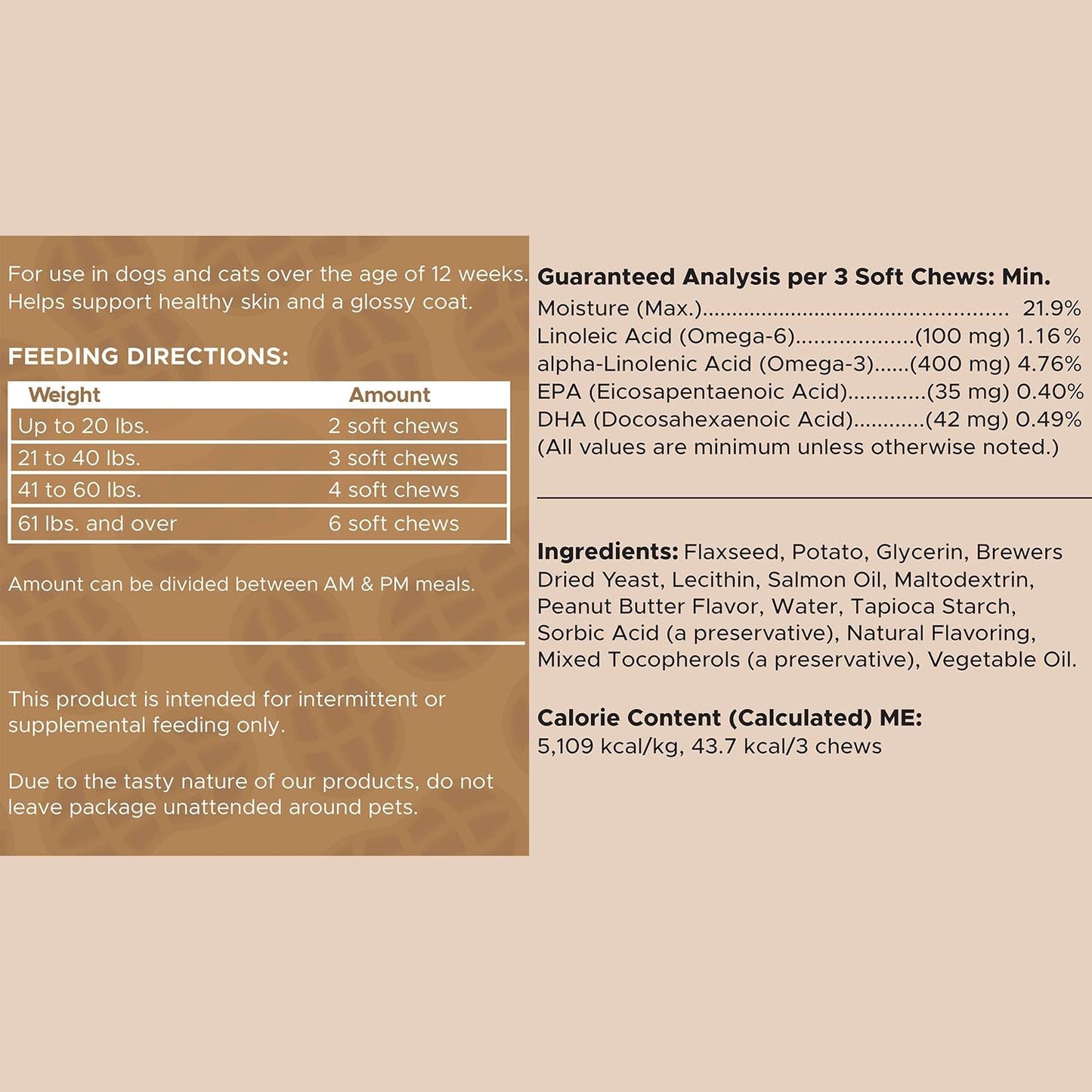 Omega for Dogs - 180 Delicious Soft Chews - Salmon Oil Treats for Skin and Coat, Itch Relief - Fish Oil Blend of Essential Fatty Acids, Omega 3, 6, and 9, and Vitamins - Peanut Butter Flavor