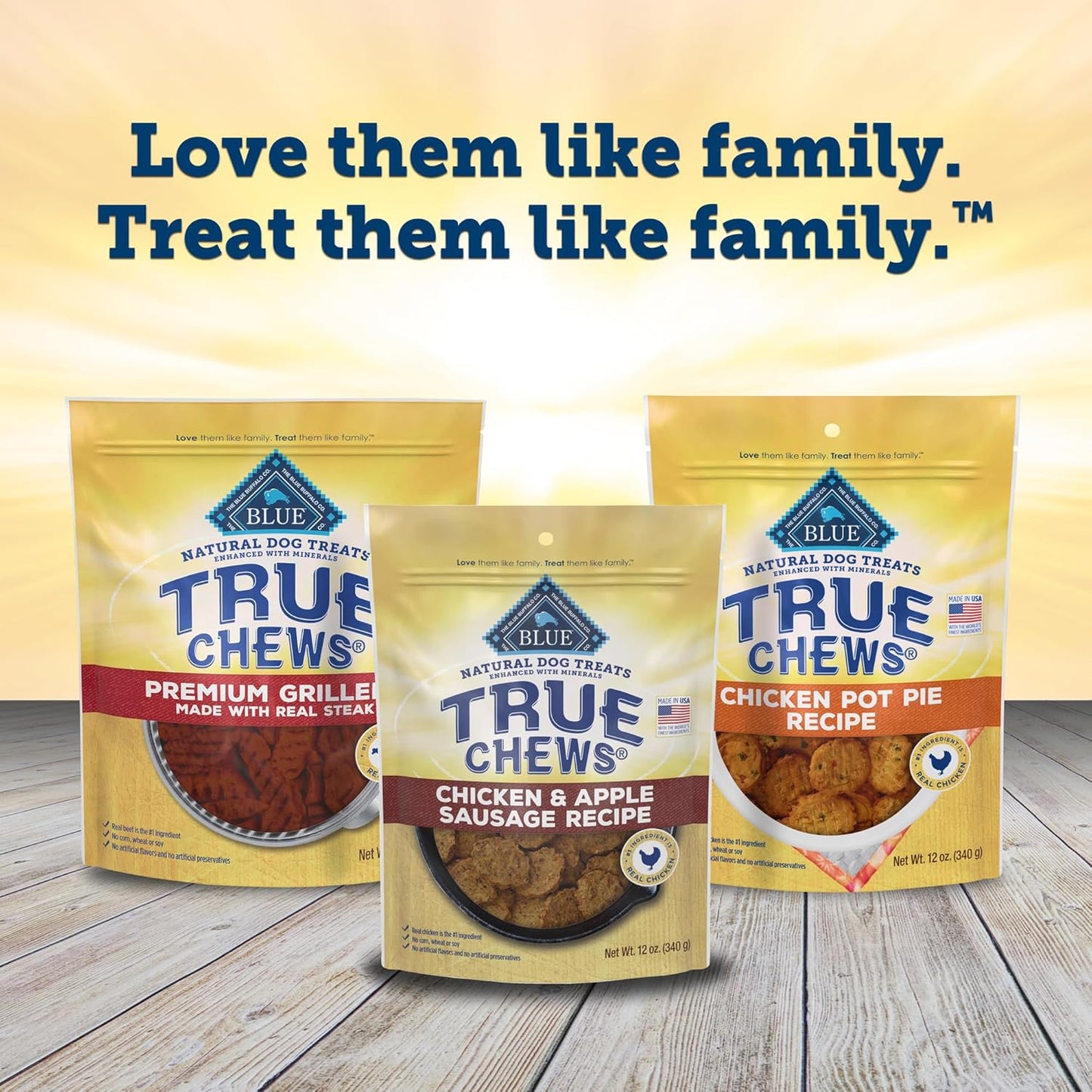 True Chews Dog Treats, Made in the USA with Natural Ingredients, Chicken and Apple Sausage Recipe, 12-Oz Bag
