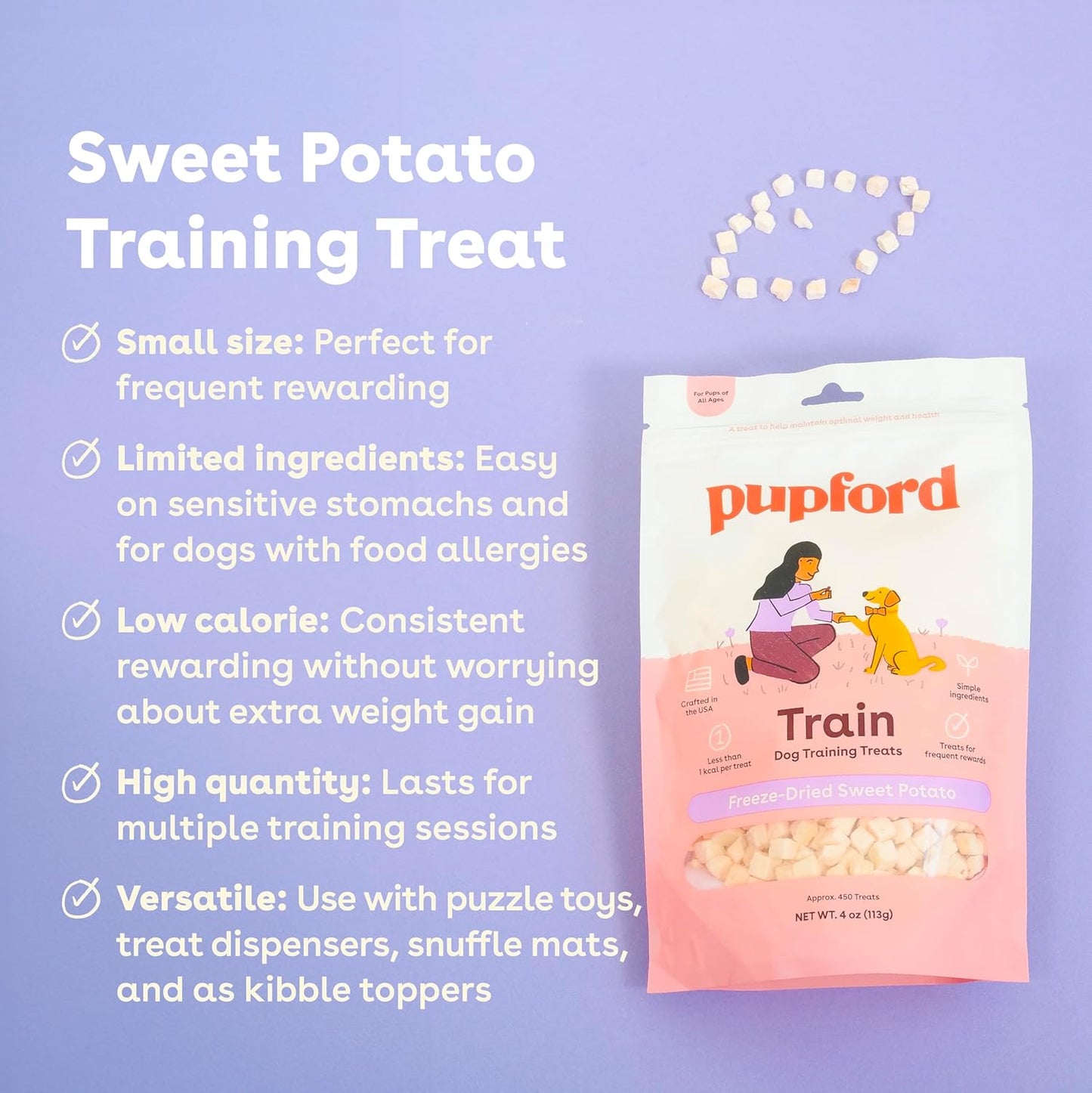 Freeze Dried Training Treats for Dogs & Puppies, 450+ One Ingredient Bites (Sweet Potato, 4 Oz)