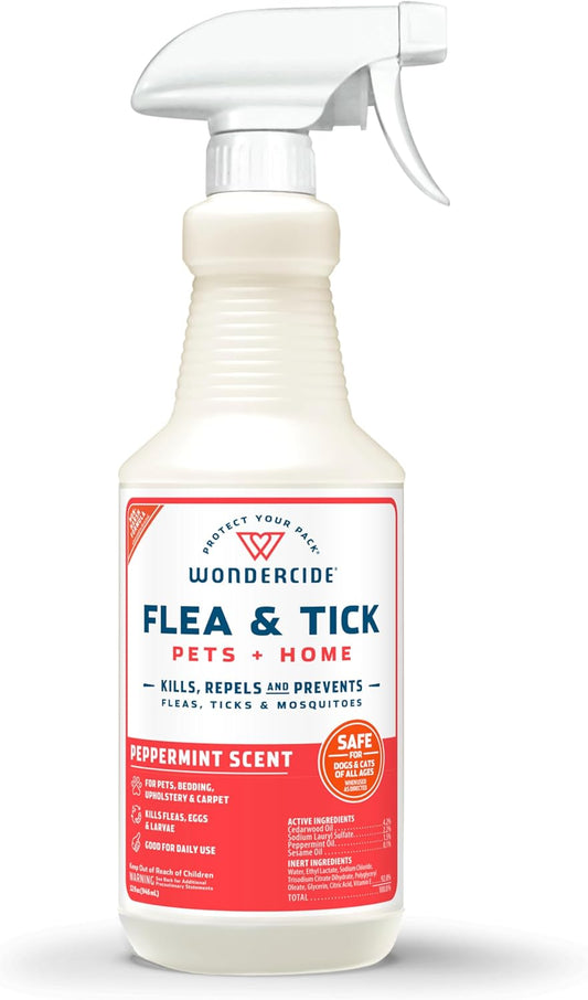 - Flea, Tick & Mosquito Spray for Dogs, Cats, and Home - Flea and Tick Killer, Control, Prevention, Treatment - with Natural Essential Oils - Pet and Family Safe - Peppermint 32 Oz
