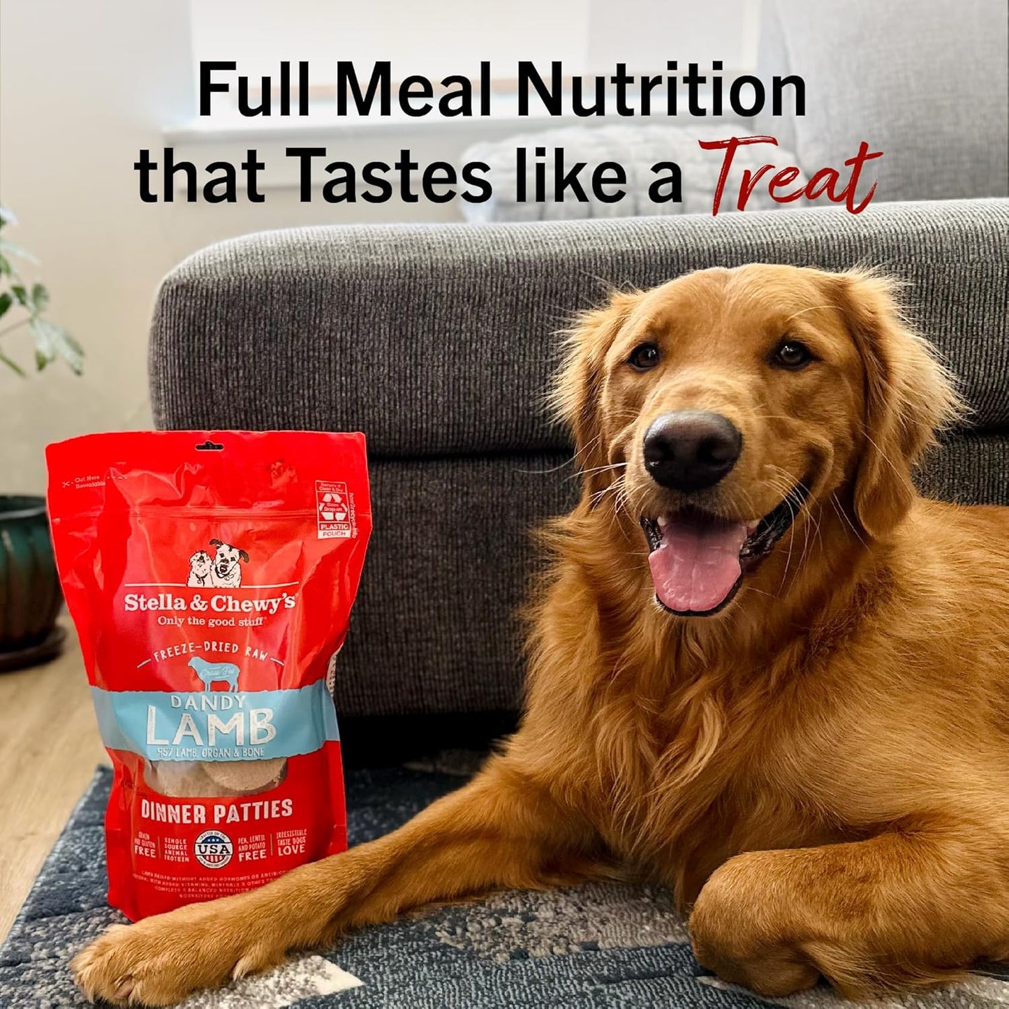 Freeze-Dried Raw Dinner Patties - Dandy Lamb Recipe - High Protein Grain-Free Puppy & Dog Food - Perfect for Picky Eaters - 14 Oz