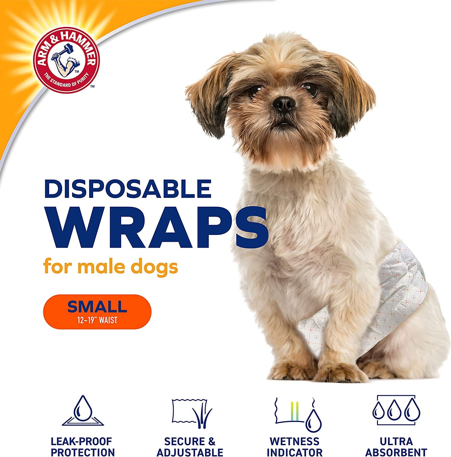 for Pets Male Dog Wraps, Size Small, 12 Count | Ultra-Absorbent, Adjustable Male Dog Diapers with Leak-Proof Protection and Wetness Indicator | Baking Soda for Odor Control