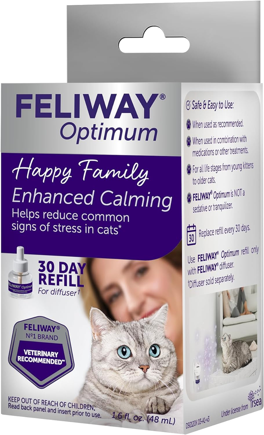 ® Optimum 30 Day Cat Calming Refill for Pheromone Diffuser, 48Ml - Helps Reduce Common Signs of Stress in Cats & Kittens, Enhanced Calming