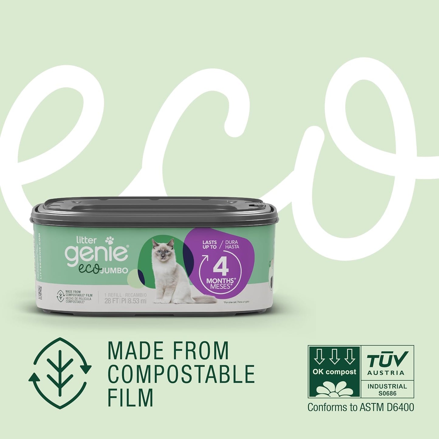 Eco Refills | Compostable Cat Litter Bags Jumbo 1-Pack | up to 4 Months of Supply in 1 Cartridge