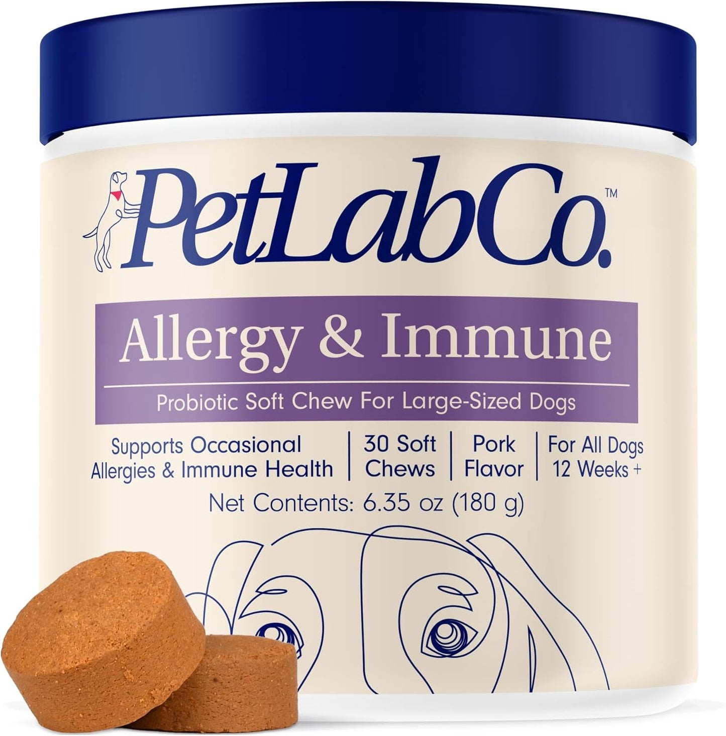 Allergy & Immune Daily Probiotics for Dogs. Supports Yeast Production, Seasonal Allergies, Intermittent Itchiness, Gut & Digestive Health for Large Dogs - 30 Chews - Packaging May Vary
