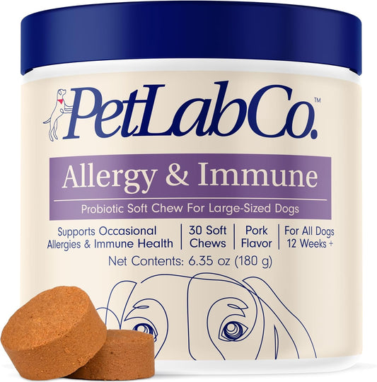 Allergy & Immune Daily Probiotics for Dogs. Supports Yeast Production, Seasonal Allergies, Intermittent Itchiness, Gut & Digestive Health for Large Dogs - 30 Chews - Packaging May Vary
