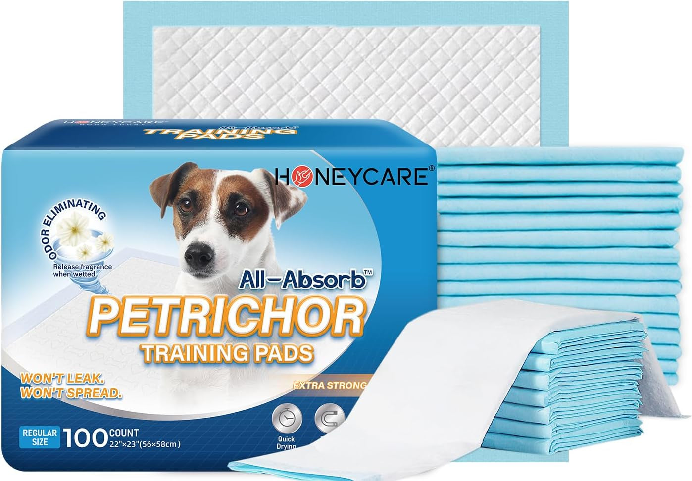 All-Absorb, Large 22" X 23", 100 Count, Dog and Puppy Training Pads, Ultra Absorbent and Odor Eliminating, Leak-Proof 5-Layer Potty Training Pads with Quick-Dry Surface, Blue, A01