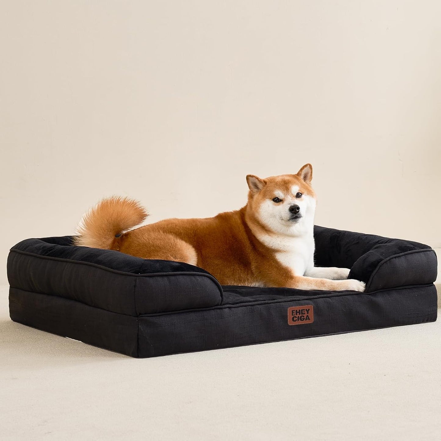 Orthopedic Dog Beds for Extra Large Dogs, Waterproof Memory Foam XL Dog Bed with Sides, Non-Slip Bottom and Egg-Crate Foam Big Pet Couch Bed with Washable Removable Cover, Black