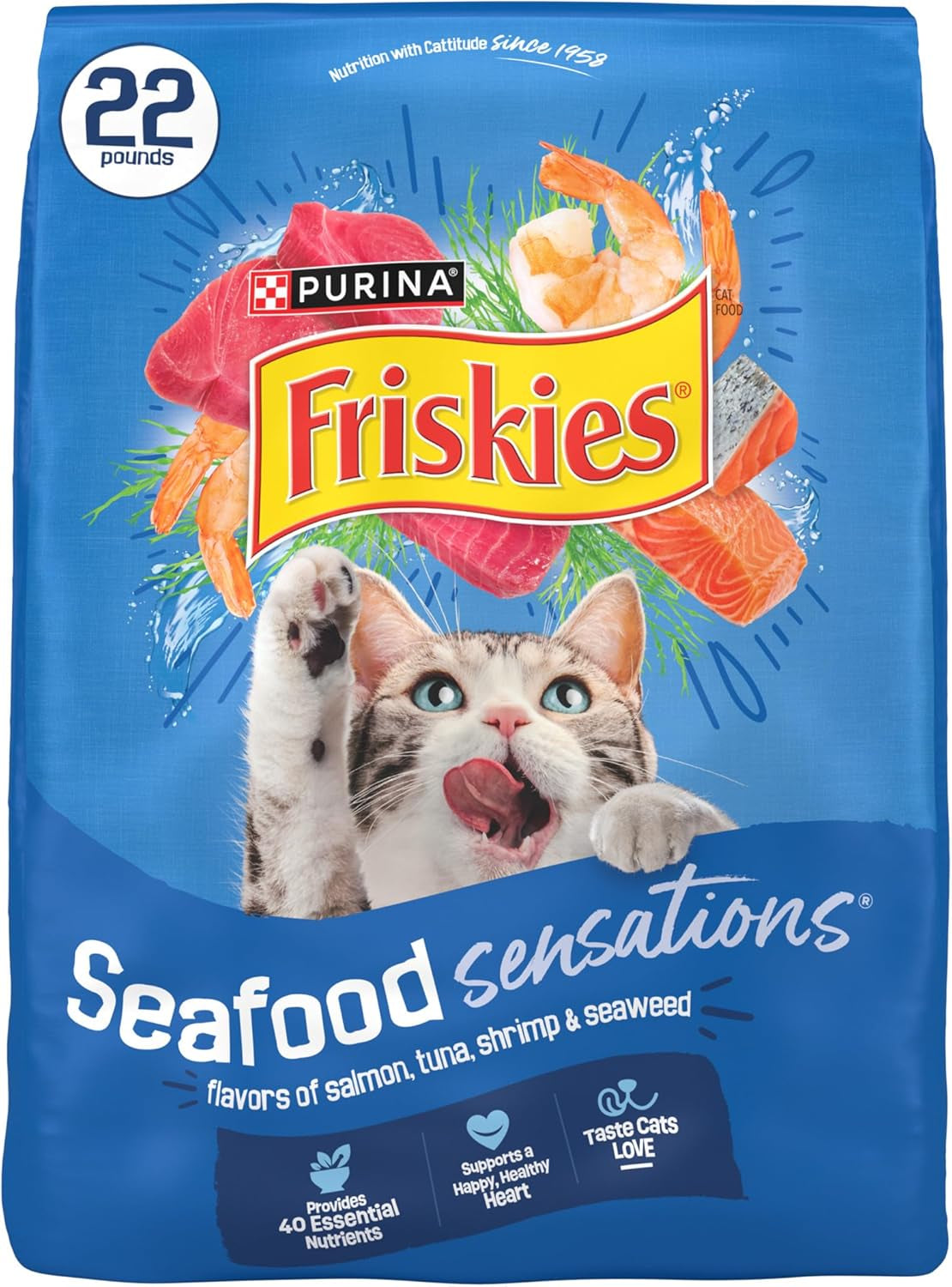Purina Dry Cat Food Seafood Sensations with Salmon, Tuna, and Shrimp Flavors - 22 Lb. Bag
