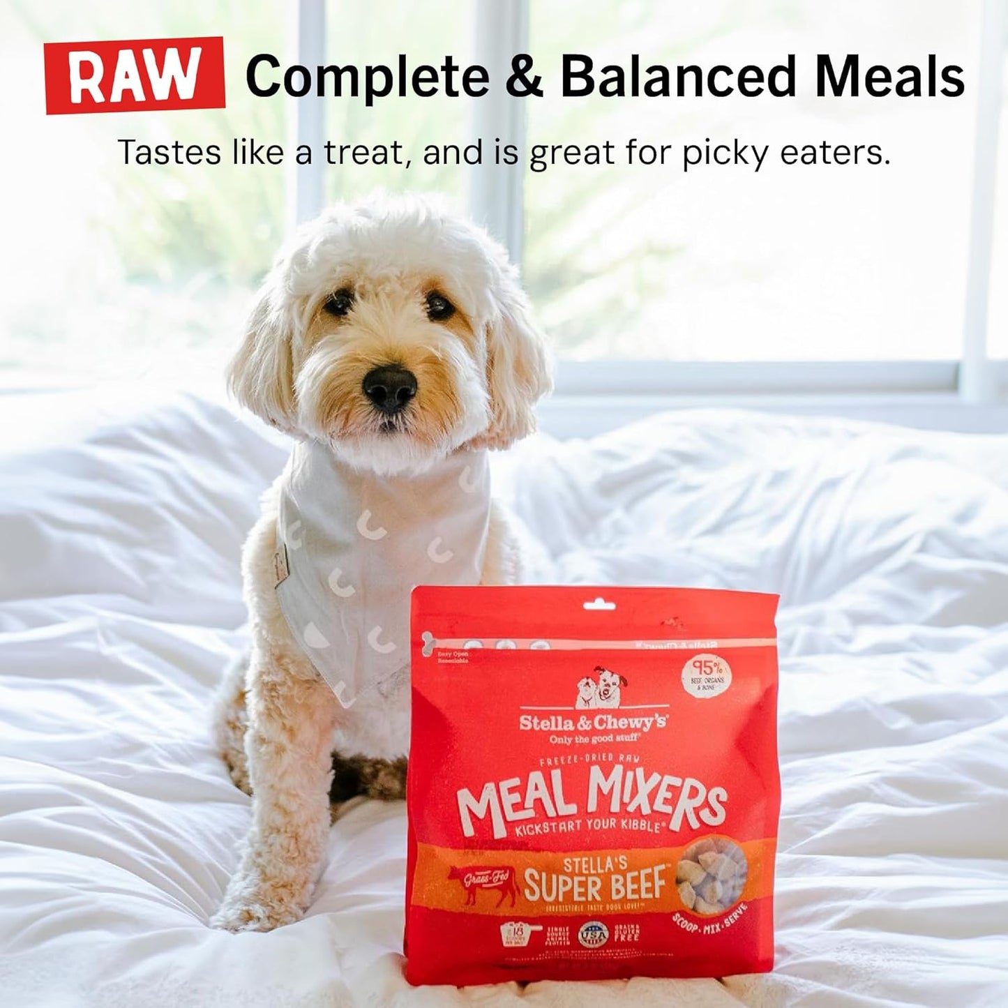 Freeze-Dried Raw Beef Meal Mixers- Dog Food Topper and Mixer - Made with 95% Grass-Fed Beef, Organs & Bone - Perfect for Picky Eaters - Grain-Free - 18 Oz