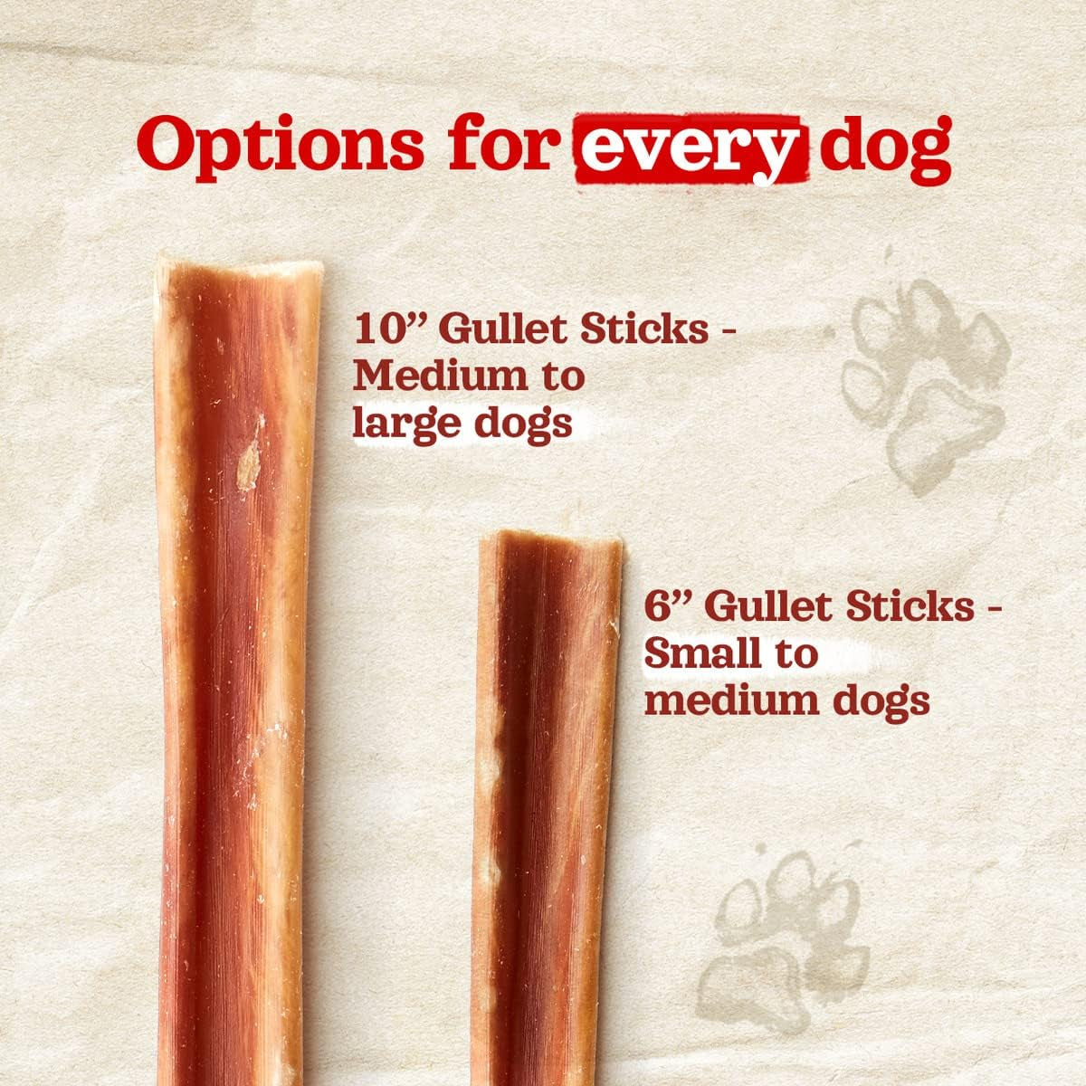 Gullet Sticks (6 Inch, 25 Pack), Grain-Free, Preservative-Free & Fully Digestible Beef Esophagus – Gentle yet Effective Fun - Best for Light, Pups & Senior Chewers