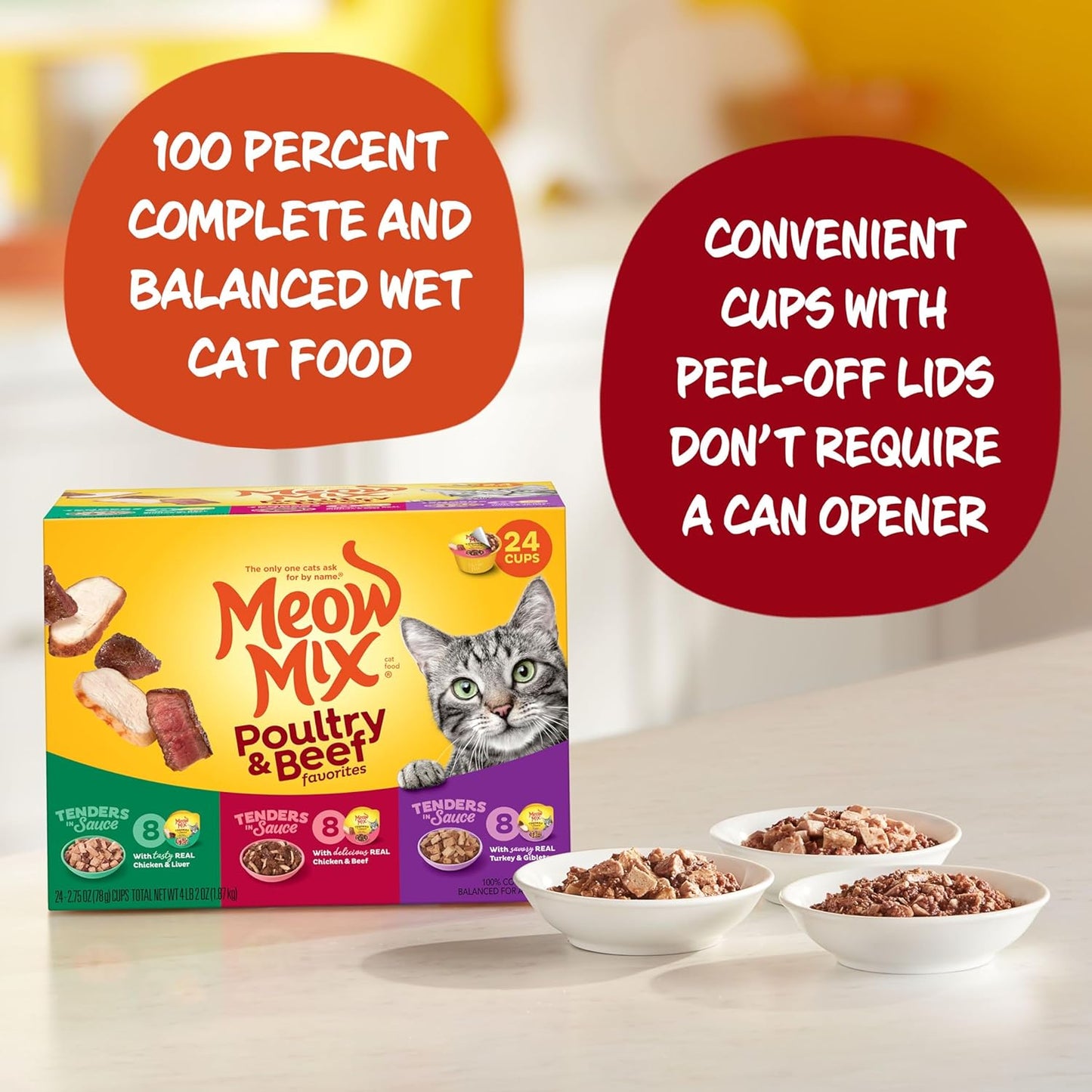 Tenders in Sauce Wet Cat Food, Poultry & Beef Variety Pack, 2.75 Ounce Cup (Pack of 24)