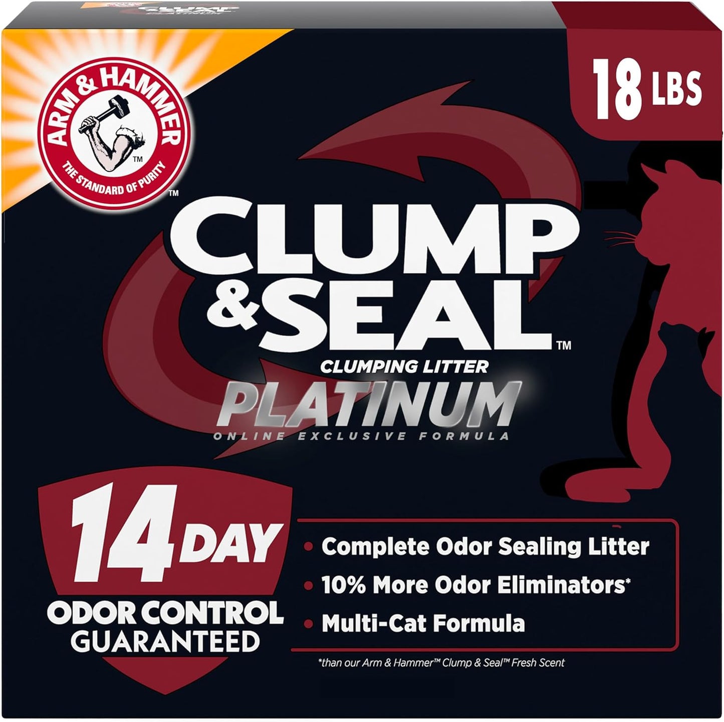 Clump & Seal Platinum Clumping Cat Litter Odor Control, Multi-Cat, 14-Day Odor Control, Online Exclusive Formula, 18 Lbs