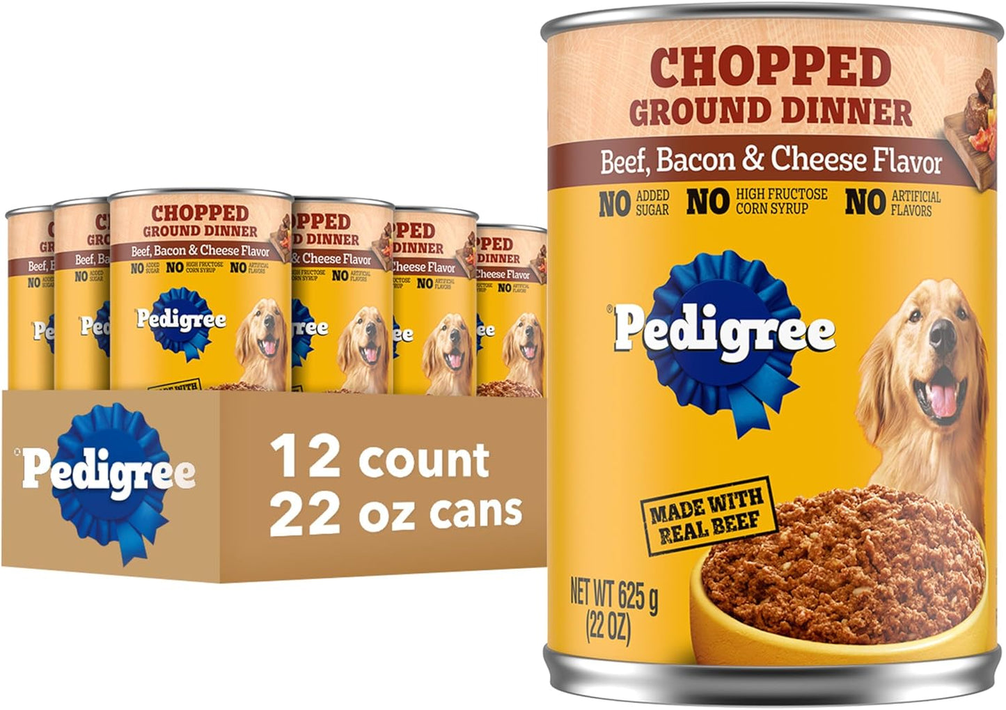 Chopped Ground Dinner Adult Canned Soft Wet Dog Food, Beef Bacon & Cheese Flavor, 22 Oz. Cans (12 Count, Pack of 1)