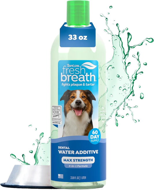 Fresh Breath Advanced Whitening Water Additive for Dogs, Max Strength Dog Teeth Cleaning and Breath Freshener Solution, 33.8Oz