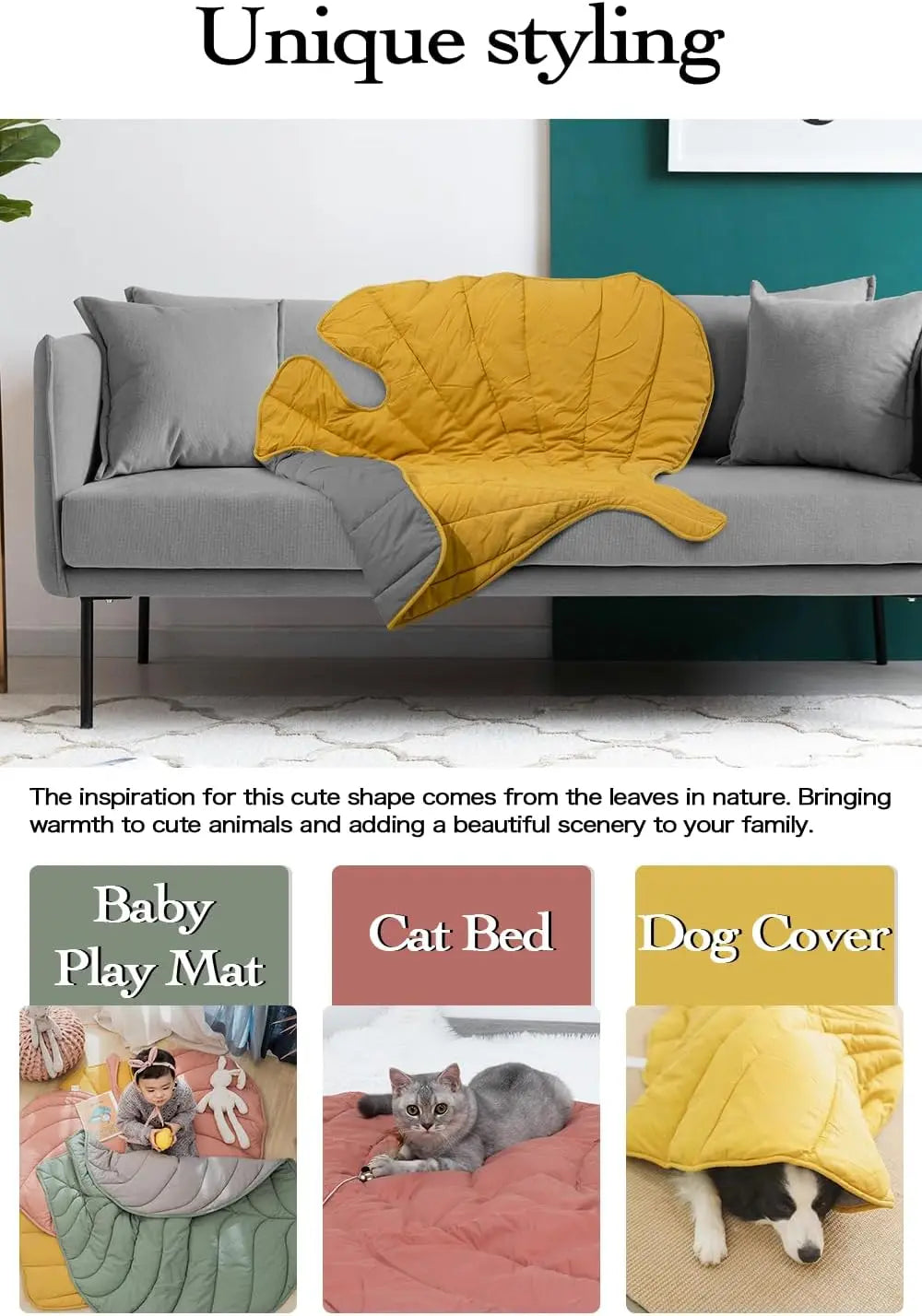 Reversible Leaf-Shaped Pet Mat - Soft, Washable Cotton Bed for Dogs & Cats - vippet.org