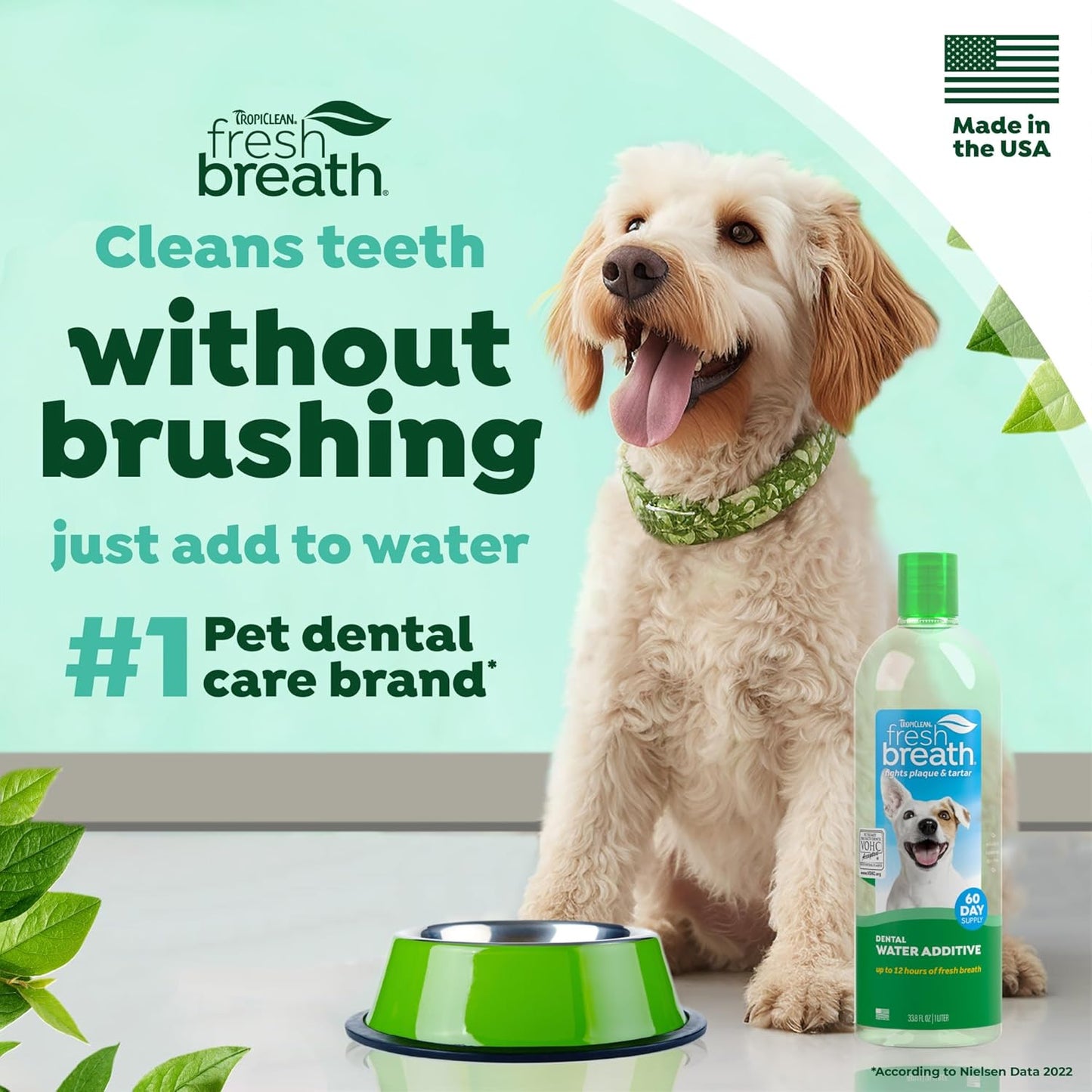 Fresh Breath Water Additive for Dogs, Dog Breath Freshener and Teeth Cleaning Solution, No Toothpaste or Toothbrush Required, 33.8Oz.