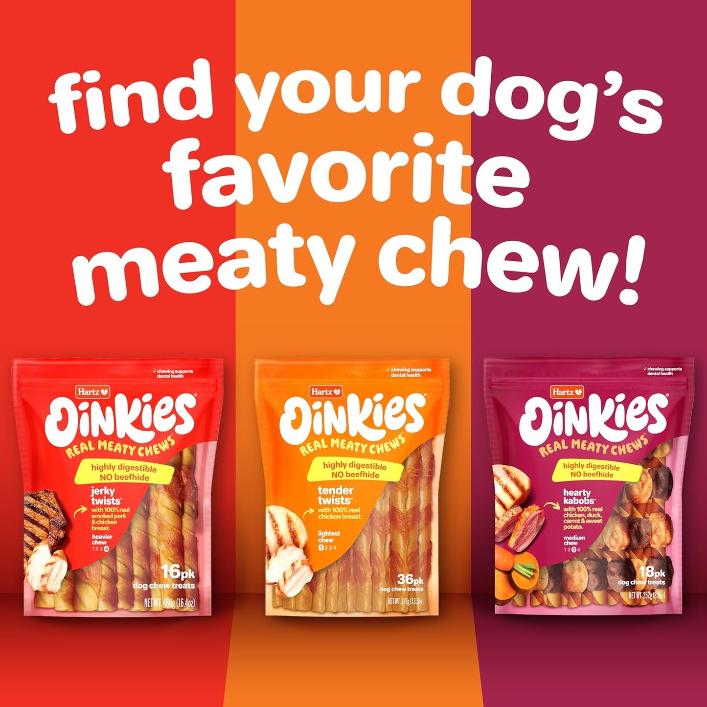 Oinkies Smoked Twists with Naturally Smoked Pork Rawhide-Free Dog Treats, Highly Digestible Long Lasting Dog Chews, 40 Count