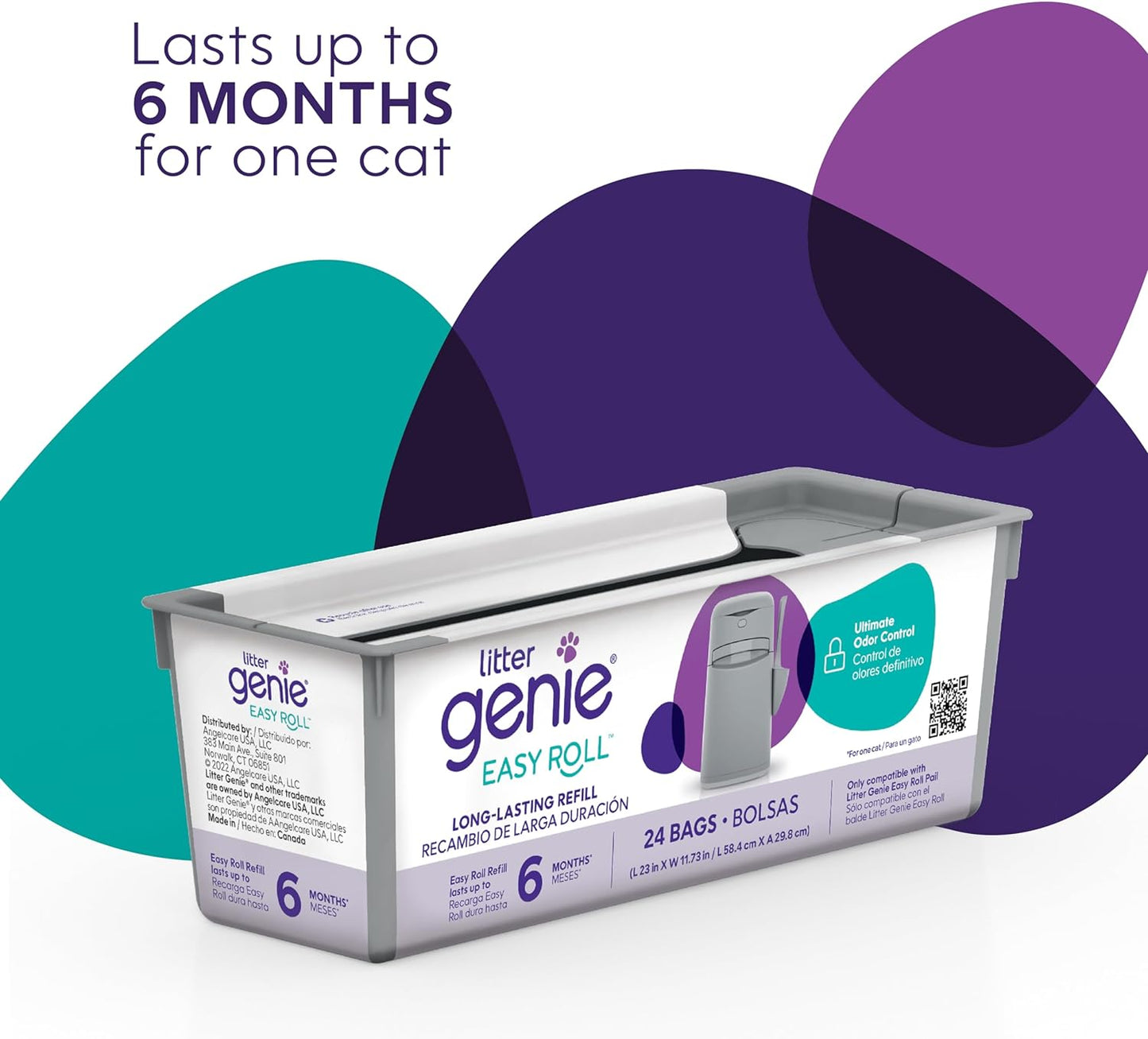 Easy Roll Refill Bags (1-Pack) | up to 6 Months of Supply in 1 Roll of 24 Tear-Off Bags | Ultimate Odor Control Cat Litter Bags