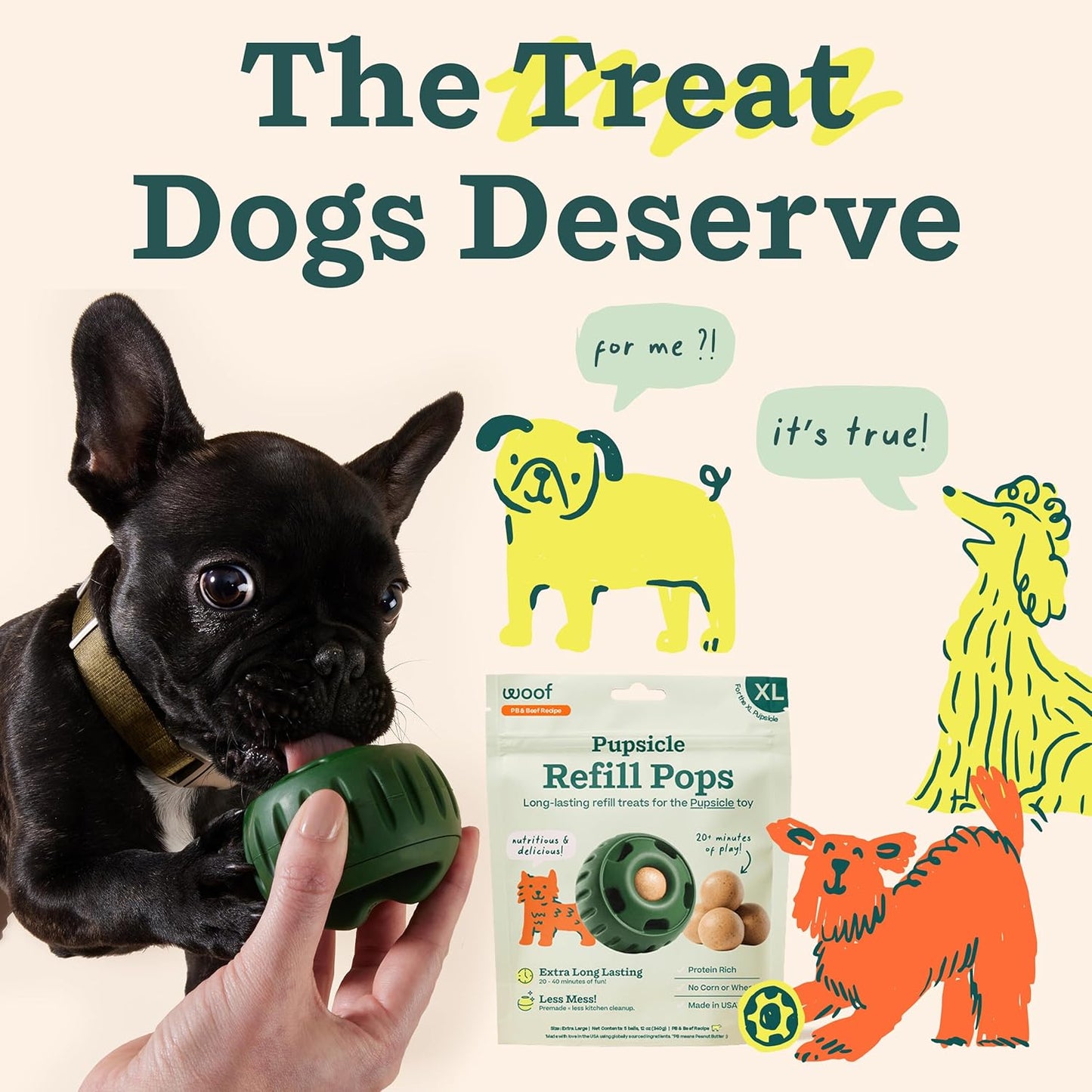 Pupsicle Refill Pops - Low-Mess Dog Snacks - with Peanut Butter and Beef - Dog Treats - Long Lasting - XL Pops - 5 Count - 2 Pack