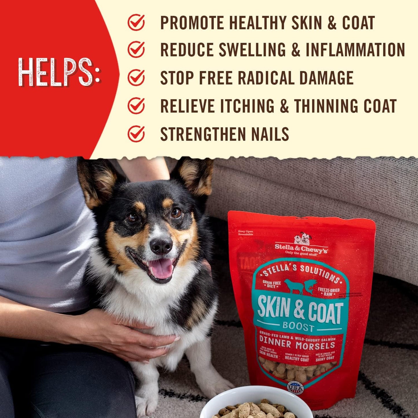 Freeze-Dried Raw Dog Food for Skin & Coat - Grass-Fed Lamb & Wild-Caught Salmon - Natural Solution for Itchy Skin, Dull Coat & Shedding - Premium Raw Nutrition - 13Oz