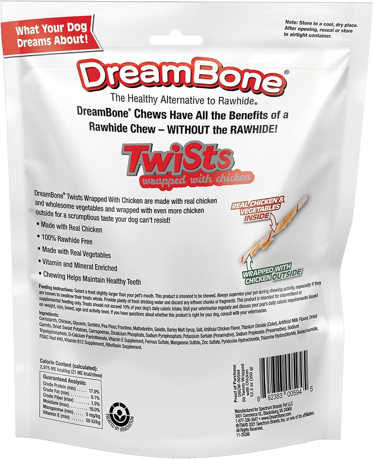 Twist Sticks, Wrapped with Real Chicken, Rawhide-Free Chews for Dogs, 50 Count