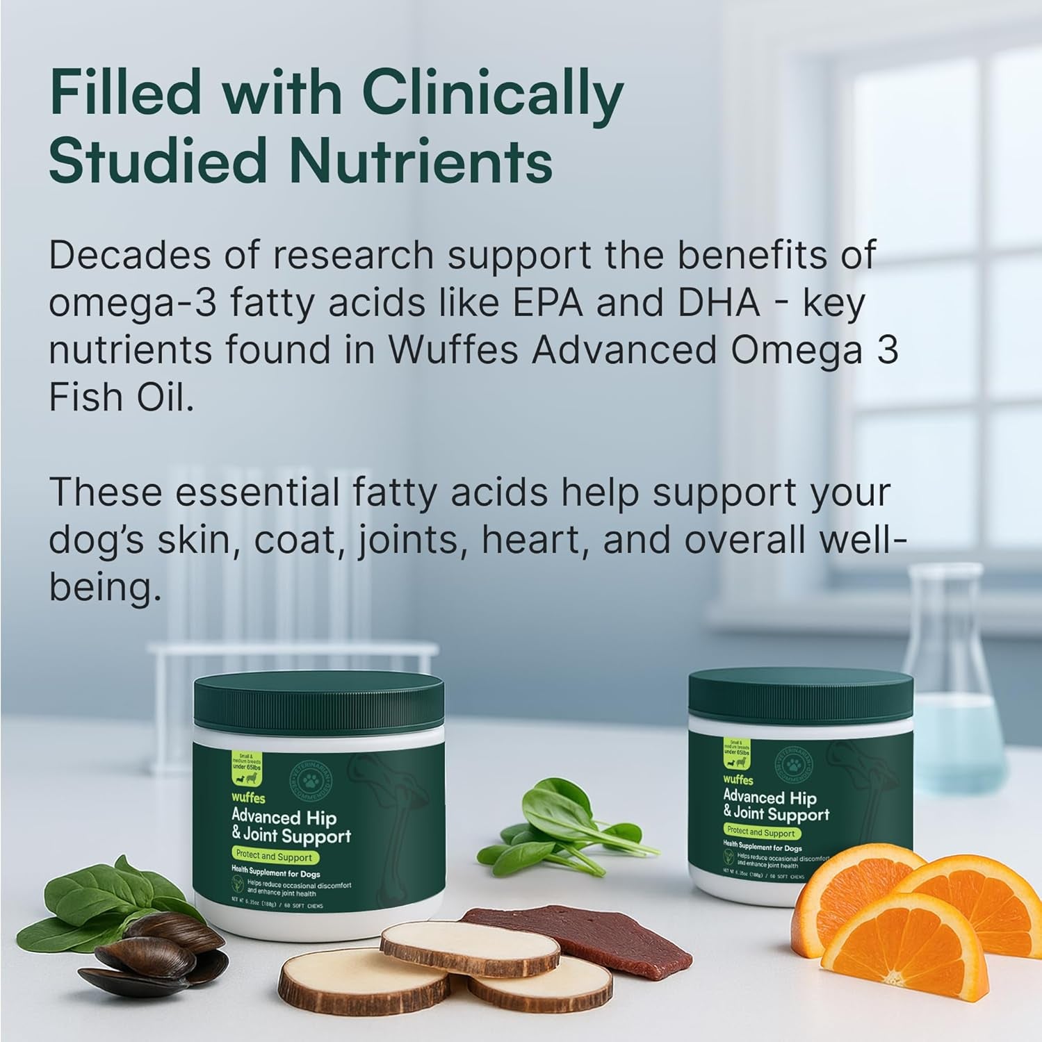 Advanced Dog Hip and Joint Supplement with Glucosamine, Chondroitin, Omega 3, MSM, and Green Lipped Mussel, 60 Pork Flavored Chews for Small and Medium Dog Breeds