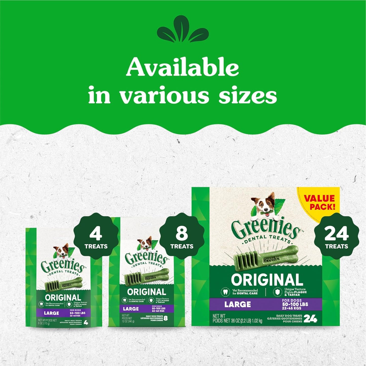 Original Large Dental Dog Treats, (4) 12 Ct Packs (48 Treats Total)