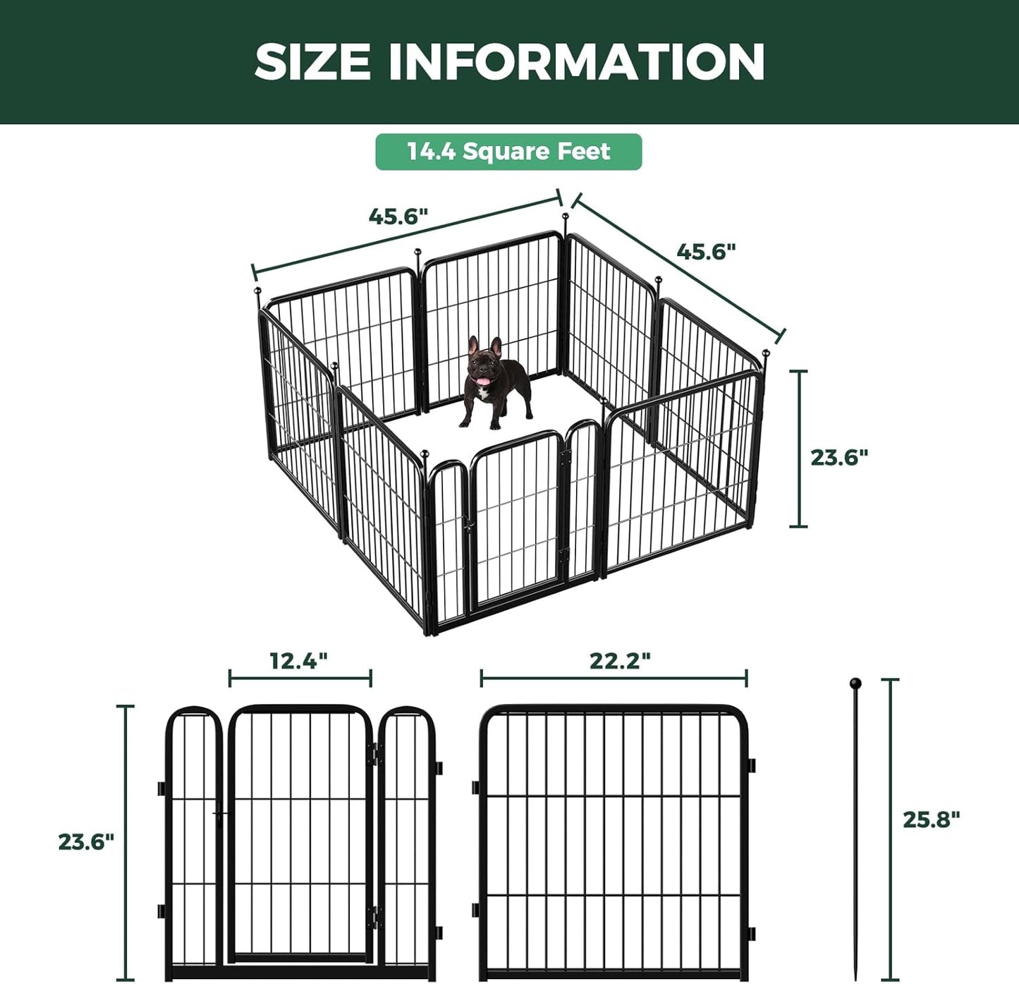 Rollick Unleashed Dog Playpen for Indoor, Yard, RV Camping, 24 Inch 8 Panels for Small and Puppy Dogs, Black│Patented