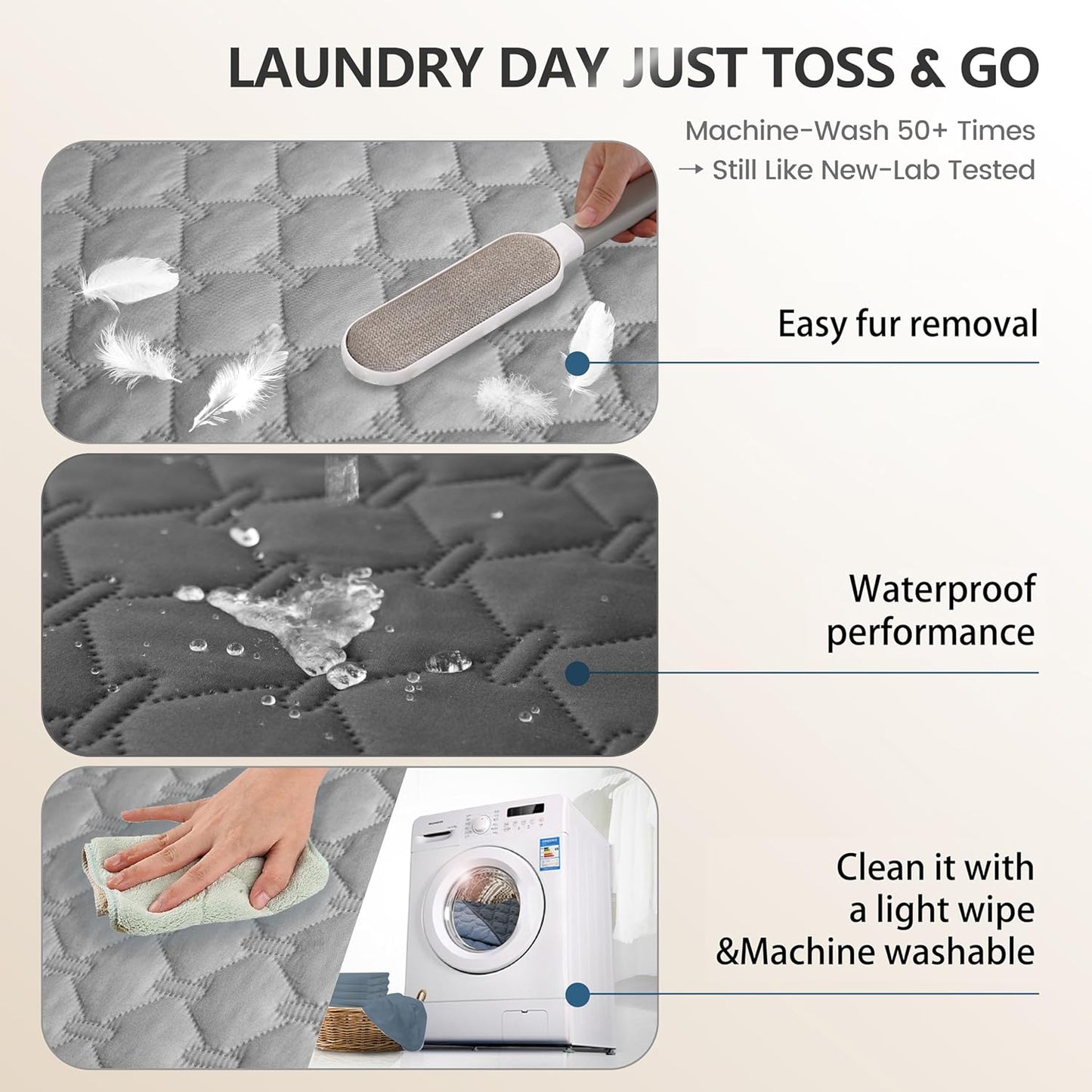 3X Stronger Waterproof Pet Blanket, Scratch Proof Furniture Protector for Dogs Cats, Reversible Cover 52X82 Inch, Dark Grey/Light Grey