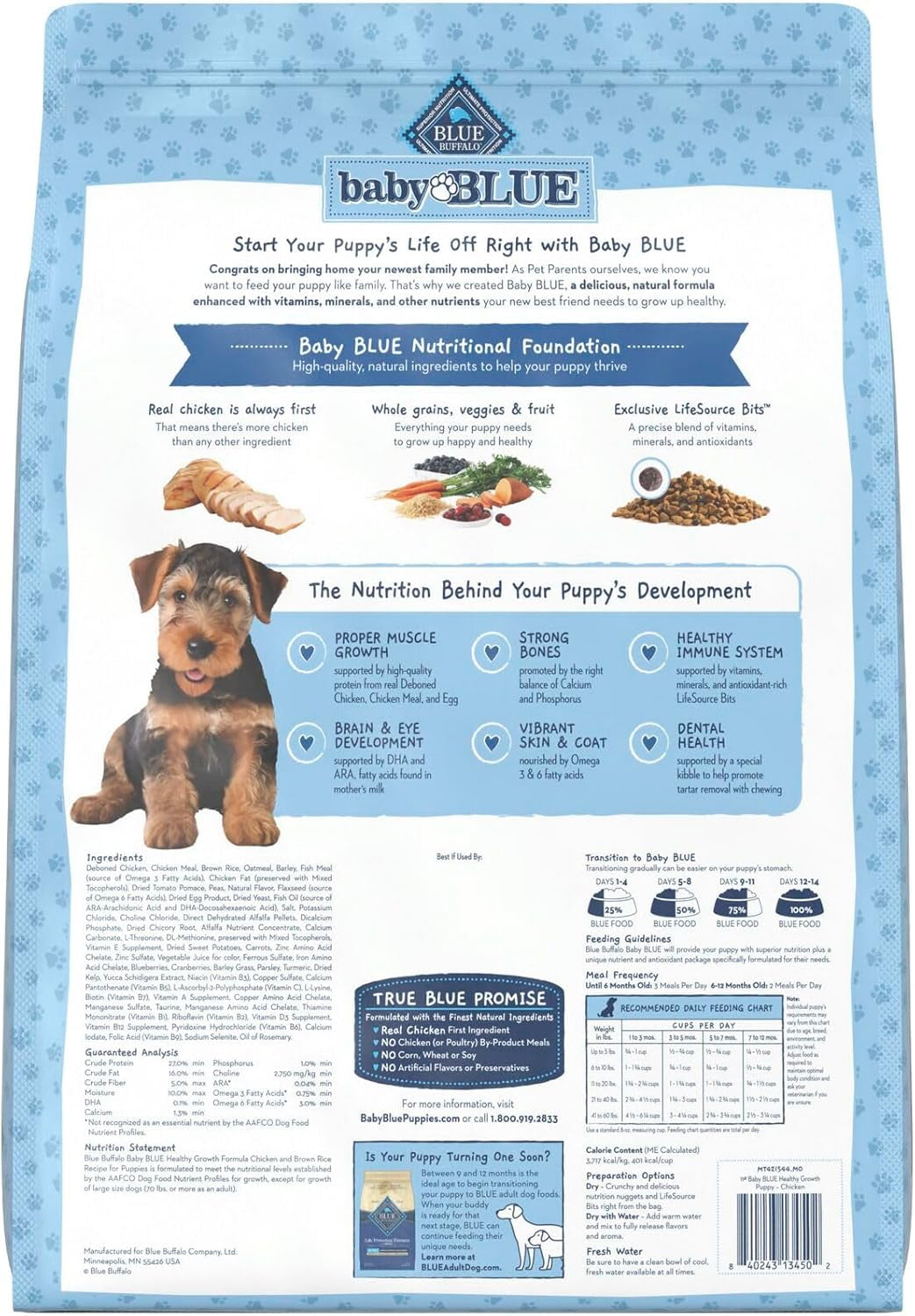 Baby Blue Natural Dry Food for Puppies, Healthy Growth Formula with DHA, Savory Chicken Recipe, 11-Lb Bag