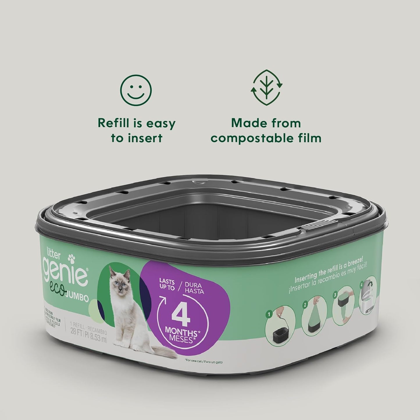 Eco Refills | Compostable Cat Litter Bags Jumbo 1-Pack | up to 4 Months of Supply in 1 Cartridge