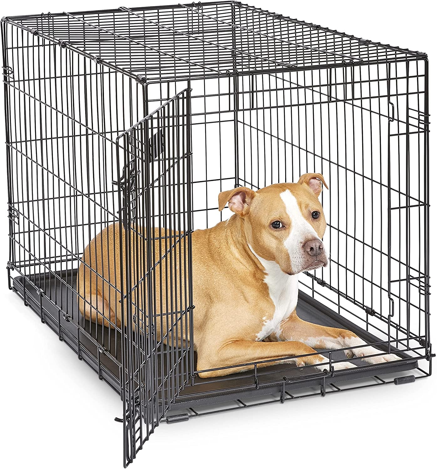 36-Inch Icrate Folding Dog Crate with Divider Panel, Leak-Proof Tray & Secure Latches – Metal Wire Kennel for Medium Large Breeds – Portable, Durable & Easy to Assemble