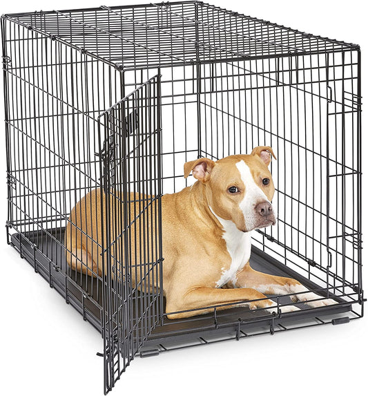 36-Inch Icrate Folding Dog Crate with Divider Panel, Leak-Proof Tray & Secure Latches – Metal Wire Kennel for Medium Large Breeds – Portable, Durable & Easy to Assemble