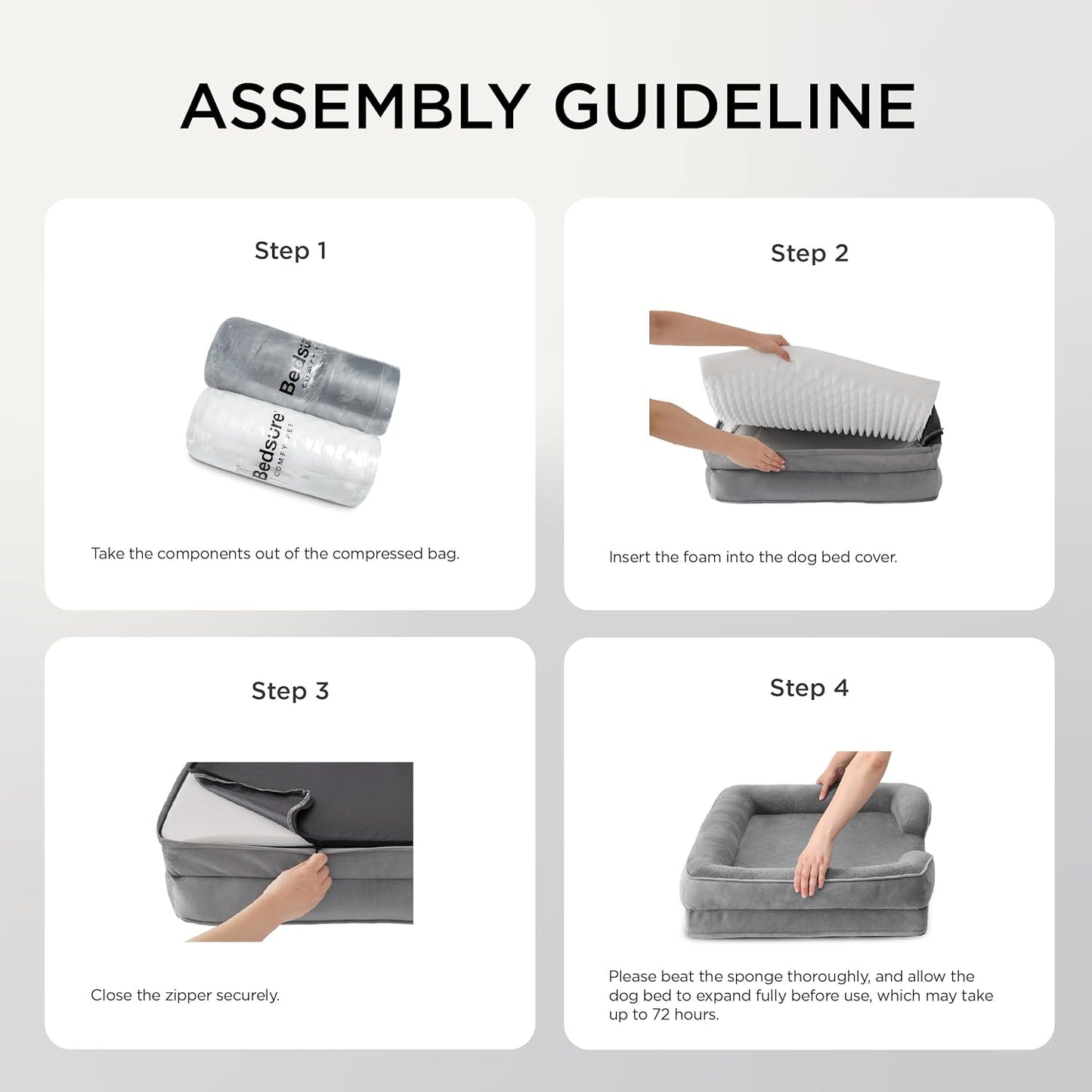 XL Orthopedic Dog Bed for Extra Large Dogs - Washable Xlarge Dog Cat Bed Waterproof, Comfort Dogs Couch Sofa with Washable Removable Cover, Pet Bed with Nonskid Bottom, Grey, 42"