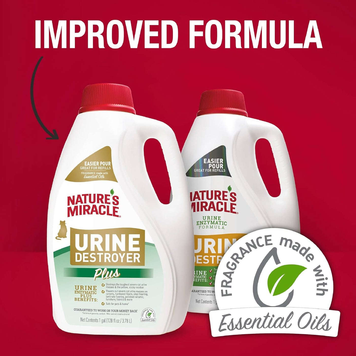 Urine Destroyer plus for Cats, Enzymatic Formula for Severe Cat Urine Stains, 1 Gal