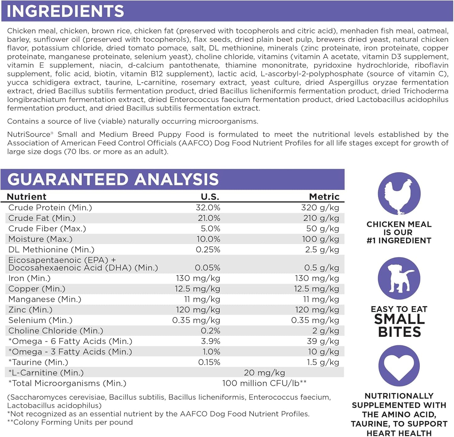 Puppy Food for Small and Medium Breeds, Chicken Meal and Rice, 4LB