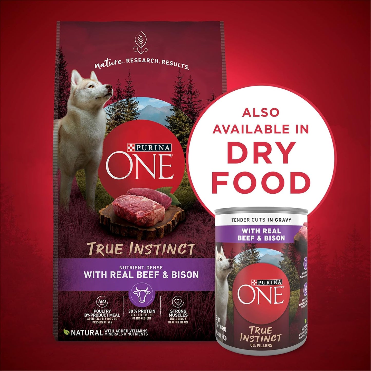 High Protein Wet Dog Food True Instinct Tender Cuts in Dog Food Gravy with Real Beef and Bison - (Pack of 12) 13 Oz. Cans